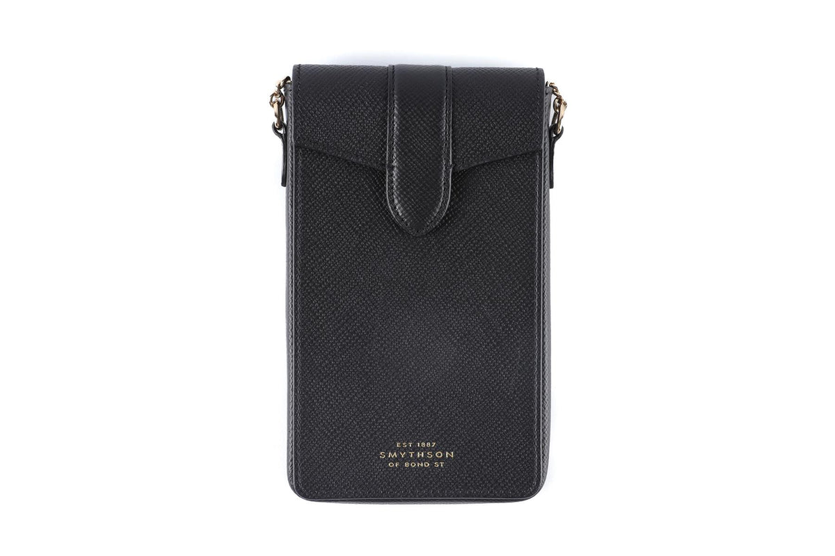 Smythson of Bond Street Black Panama Leather Phone Case