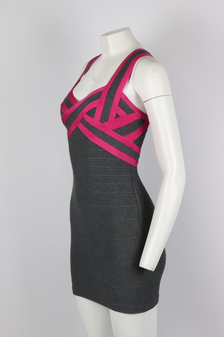 HERVE LEGER TWO TONE BANDAGE MINI DRESS SMALL
