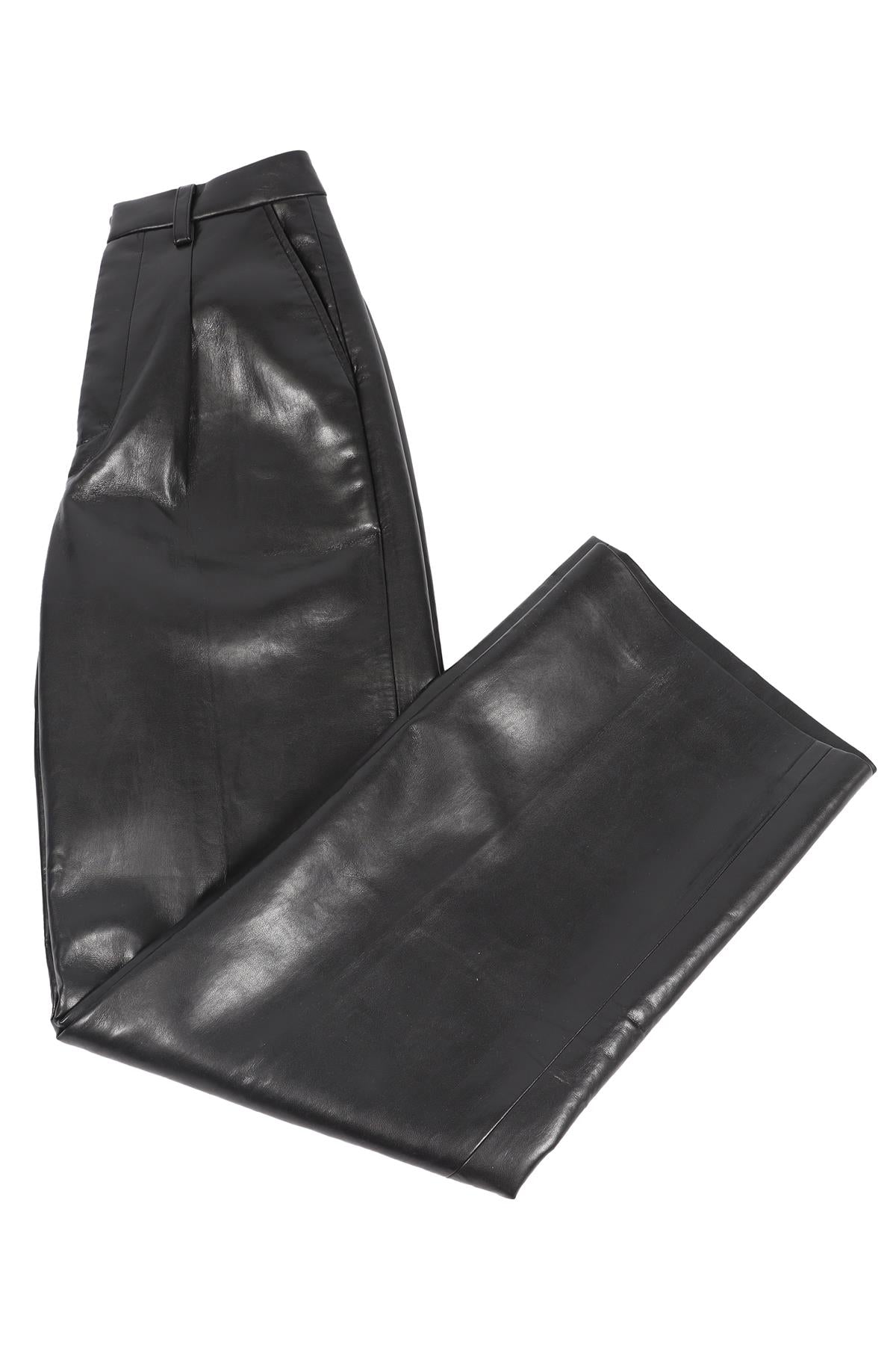 ANINE BING BLACK FAUX LEATHER STRAIGHT LEG PANTS FR 34 UK 6