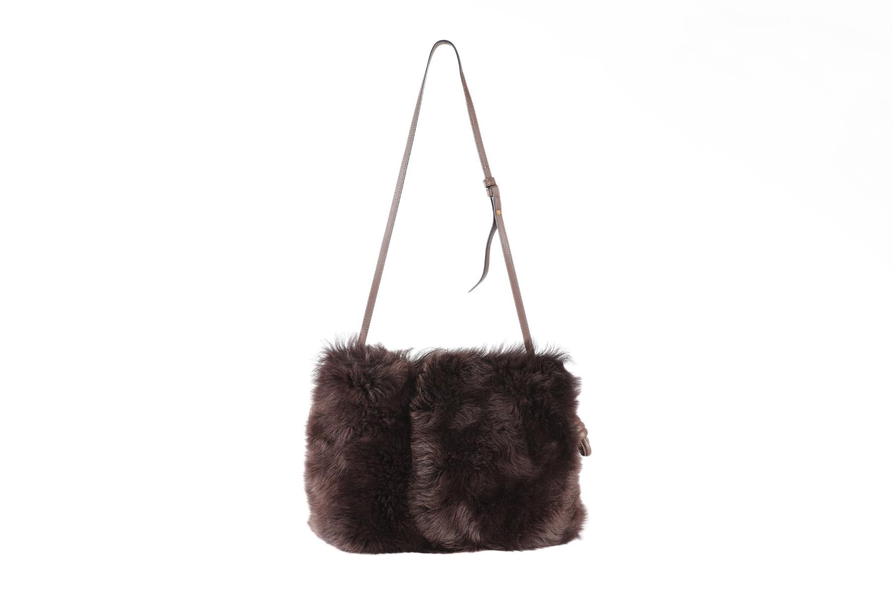 LOEWE BROWN FLAMENCO SHEARLING SHOULDER BAG