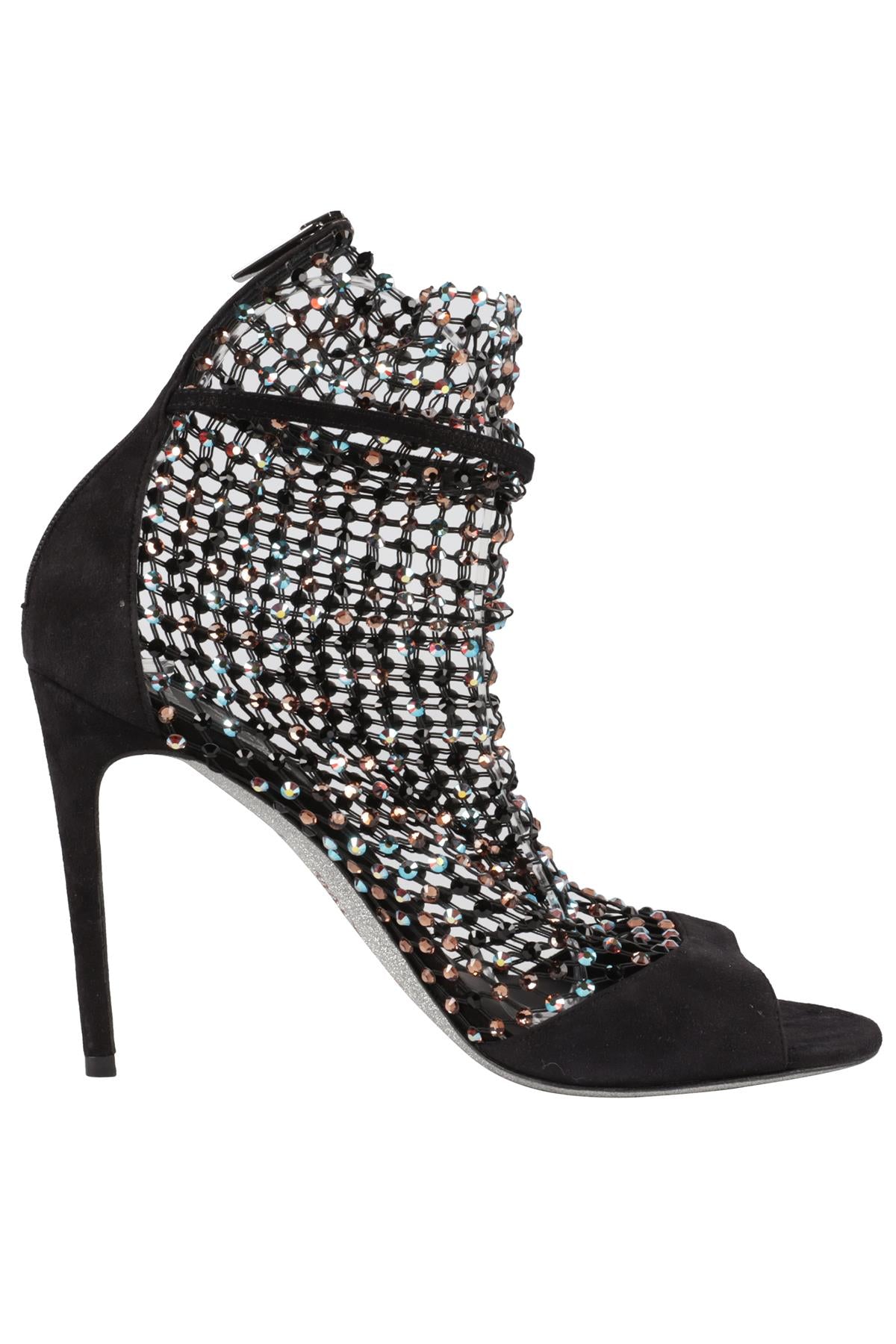 RENE CAOVILLA BLACK GALAXIA CRYSTAL AND SUEDE SANDALS EU 38.5 UK 5.5 US 8.5