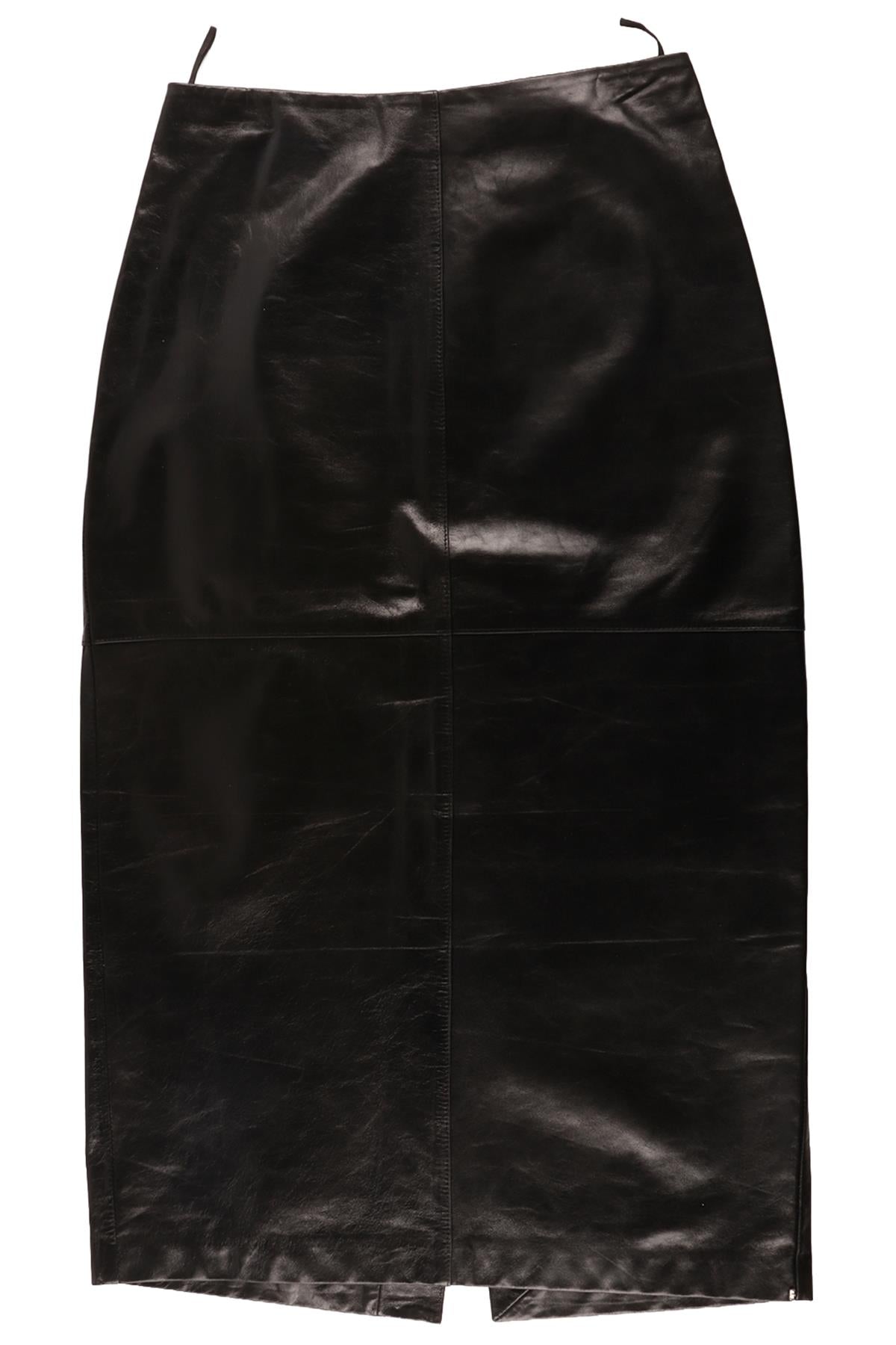 SPORTMAX BLACK LEATHER MAXI SKIRT IT 36 UK 4