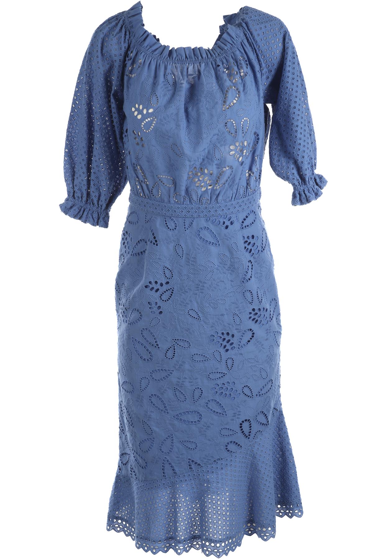 SALONI BLUE COTTON MIDI DRESS UK 12