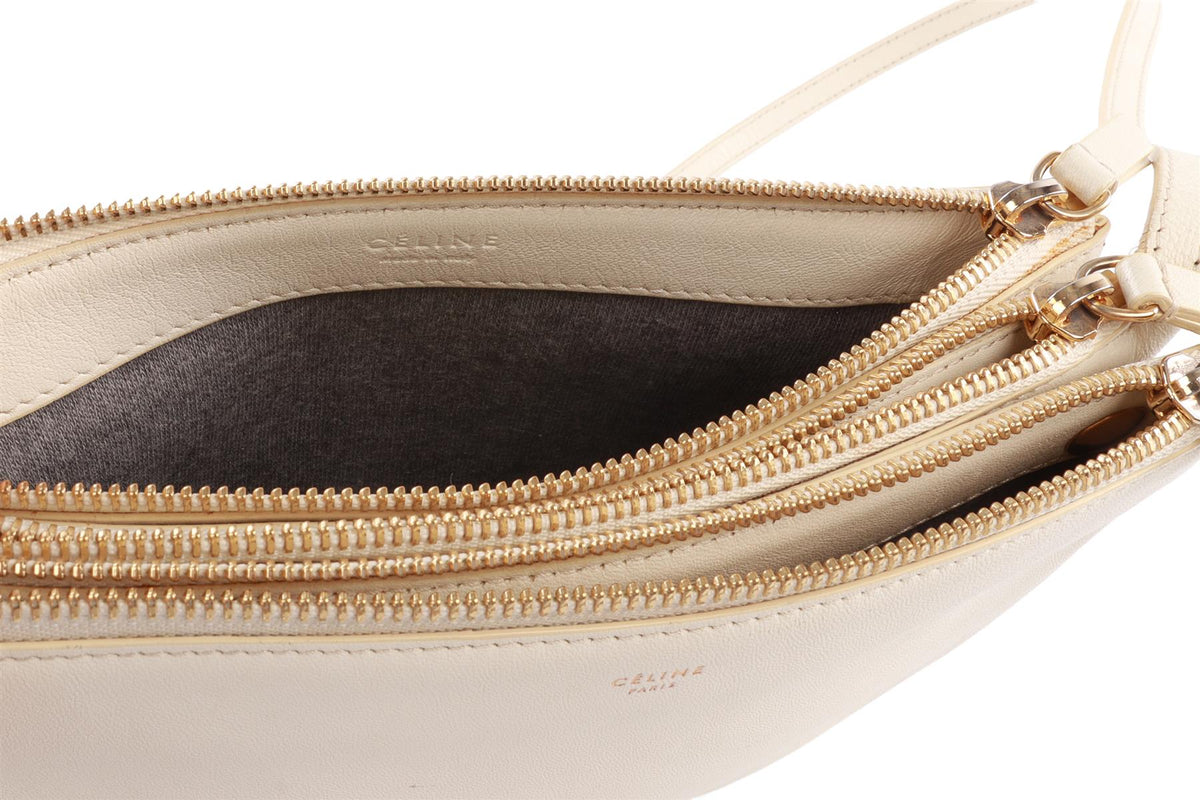 CELINE WHITE TRIO LEATHER CROSSBODY BAG