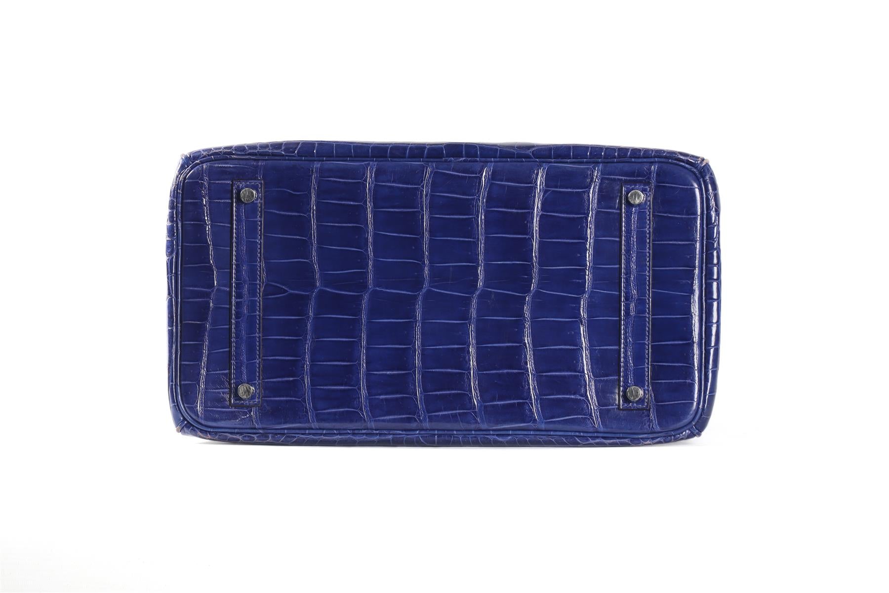 HERMÈS BLUE 2012 BIRKIN 35CM POROSUS CROCODILE LEATHER BAG IN ROYAL BLUE