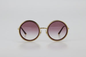 DOLCE AND GABBANA ROUND FRAME ACETATE AND GOLD TONE SUNGLASSES