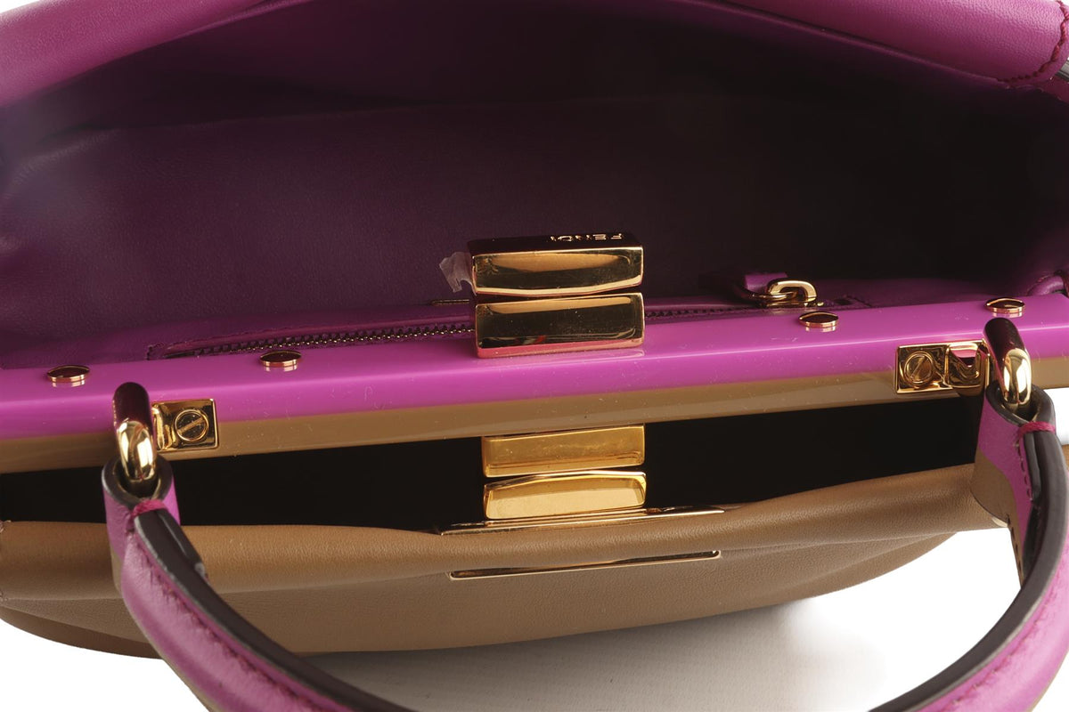 FENDI PINK PEEKABOO MINI BICOLOR LEATHER TOTE BAG