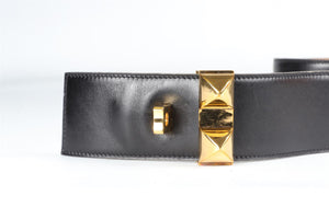 HERMÈS BLACK 1990 COLLIER DE CHIEN 47 MM LEATHER WAIST BELT MEDIUM