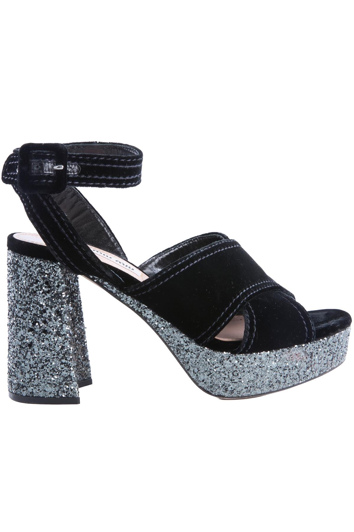 MIU MIU BLACK VELVET PLATFORM SANDALS EU 38.5 UK 5.5 US 8.5