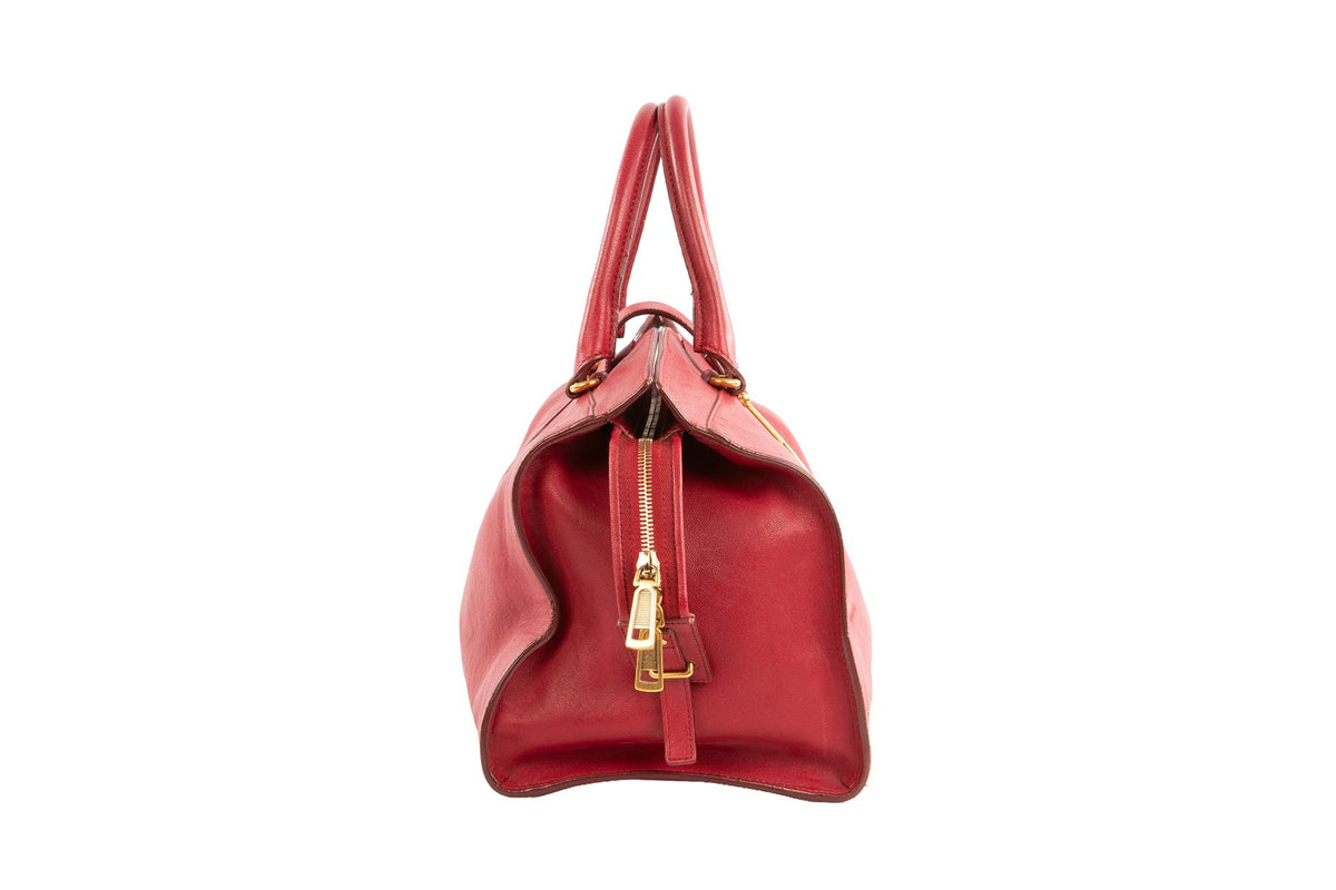 YVES SAINT LAURENT RED CABAS CHYC LEATHER TOTE BAG