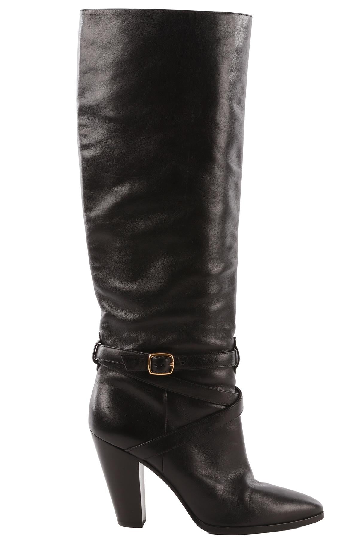 BLACK LEATHER KNEE HIGH BOOTS