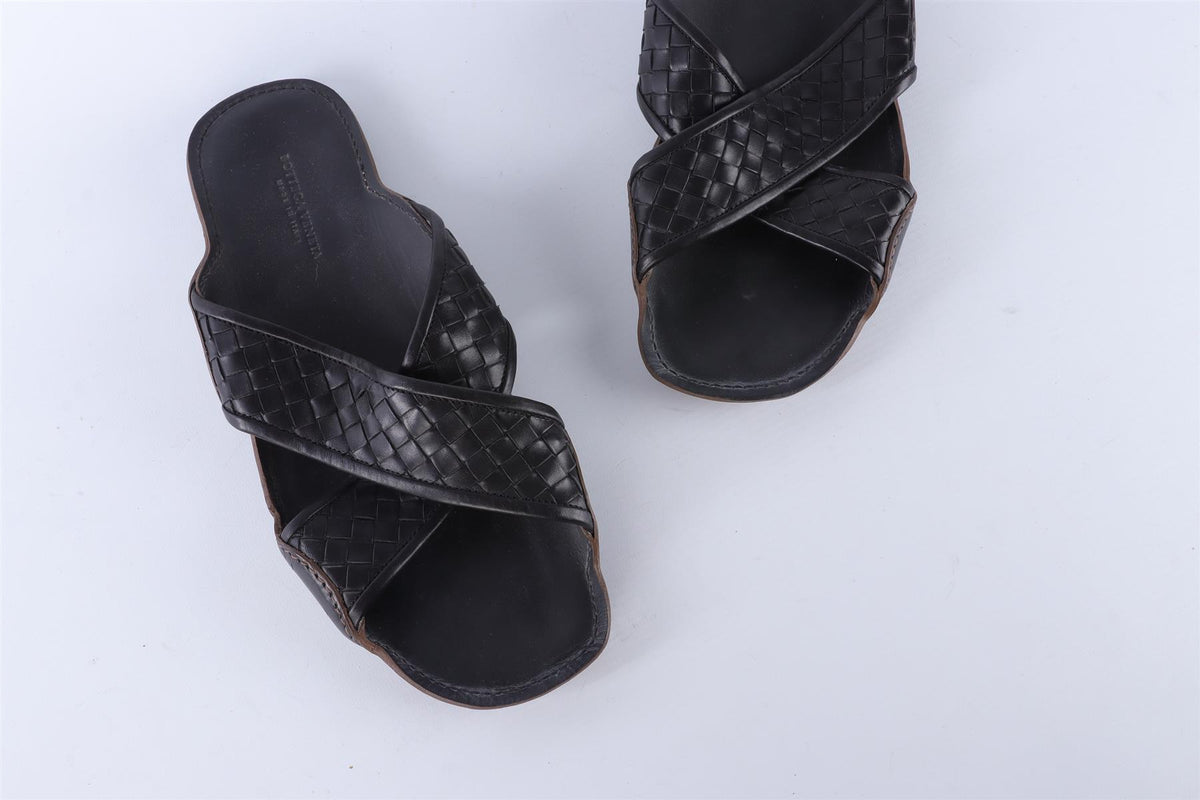 BOTTEGA VENETA BLACK MEN'S INTRECCIATO LEATHER SANDALS EU 42 UK 8 S 9