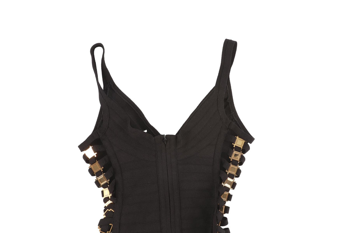 HERVE LEGER BLACK BANDAGE BODYSUIT XSMALL