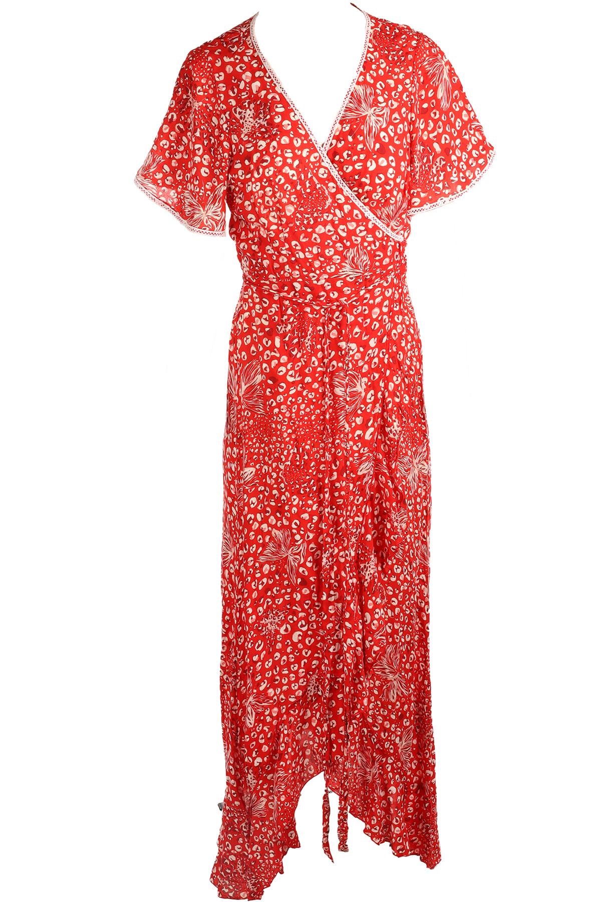 POUPETTE ST BARTH RED CREPE MAXI DRESS LARGE