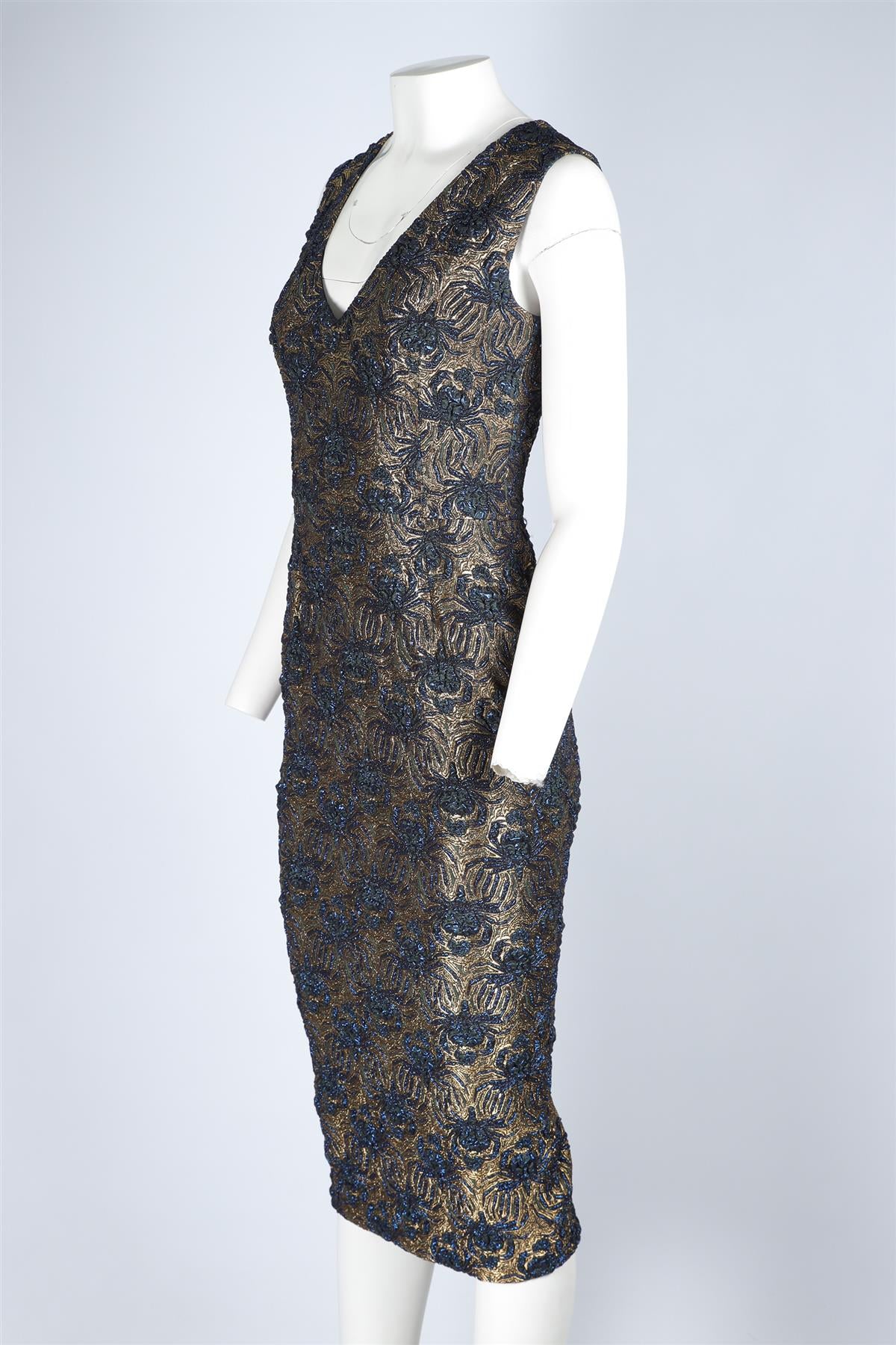 ROCHAS GOLD JACQUARD MIDI DRESS IT 40 UK 8