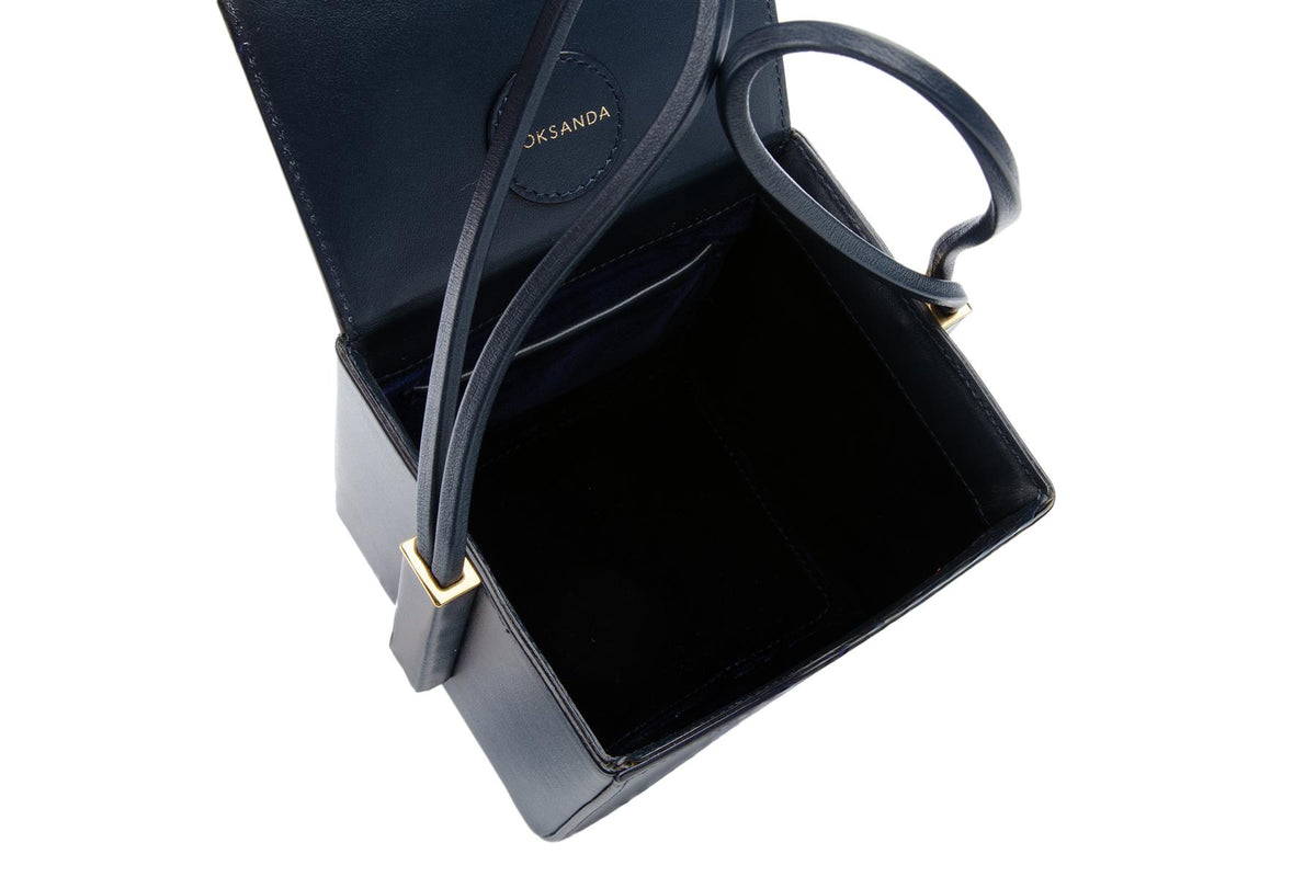 ROKSANDA NAVY BOX LEATHER CLUTCH