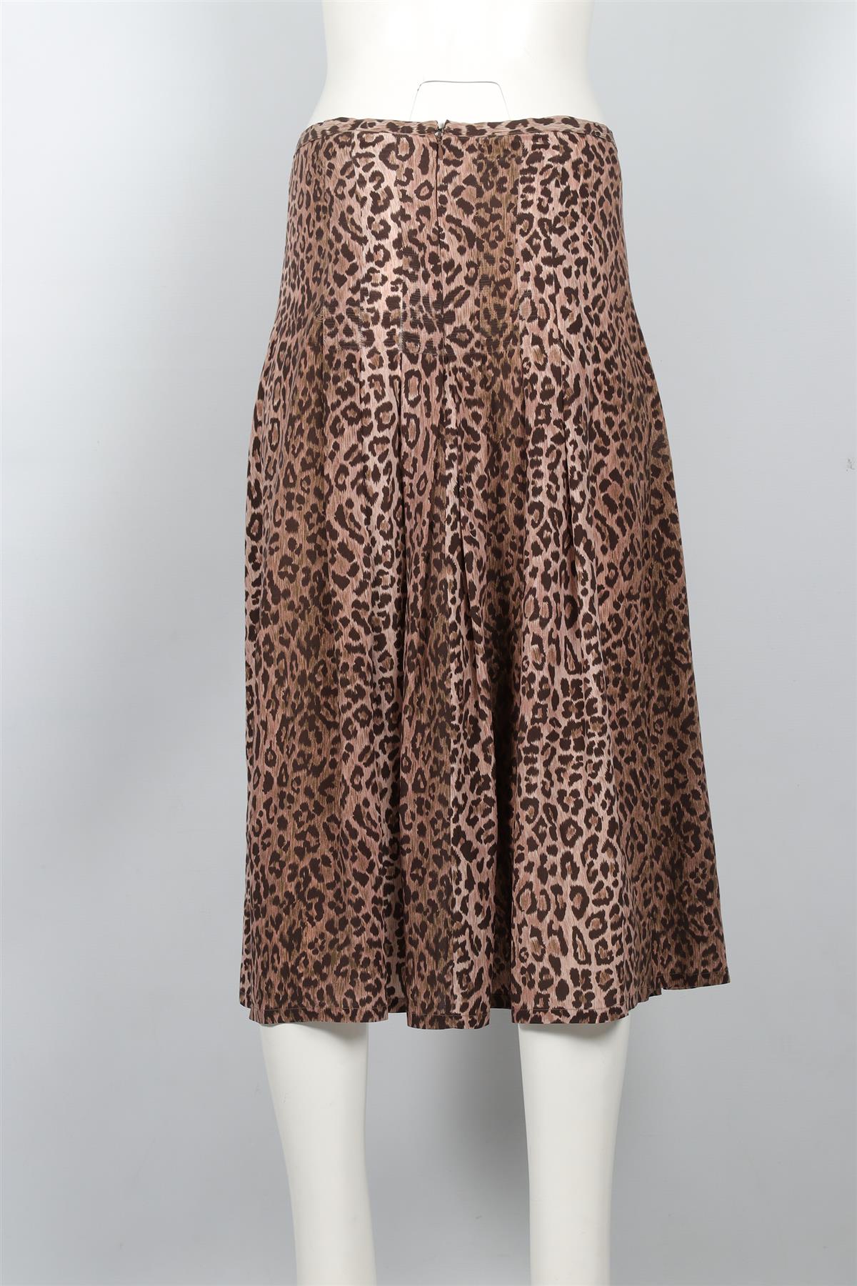 RIXO BROWN SILK MIDI SKIRT XSMALL