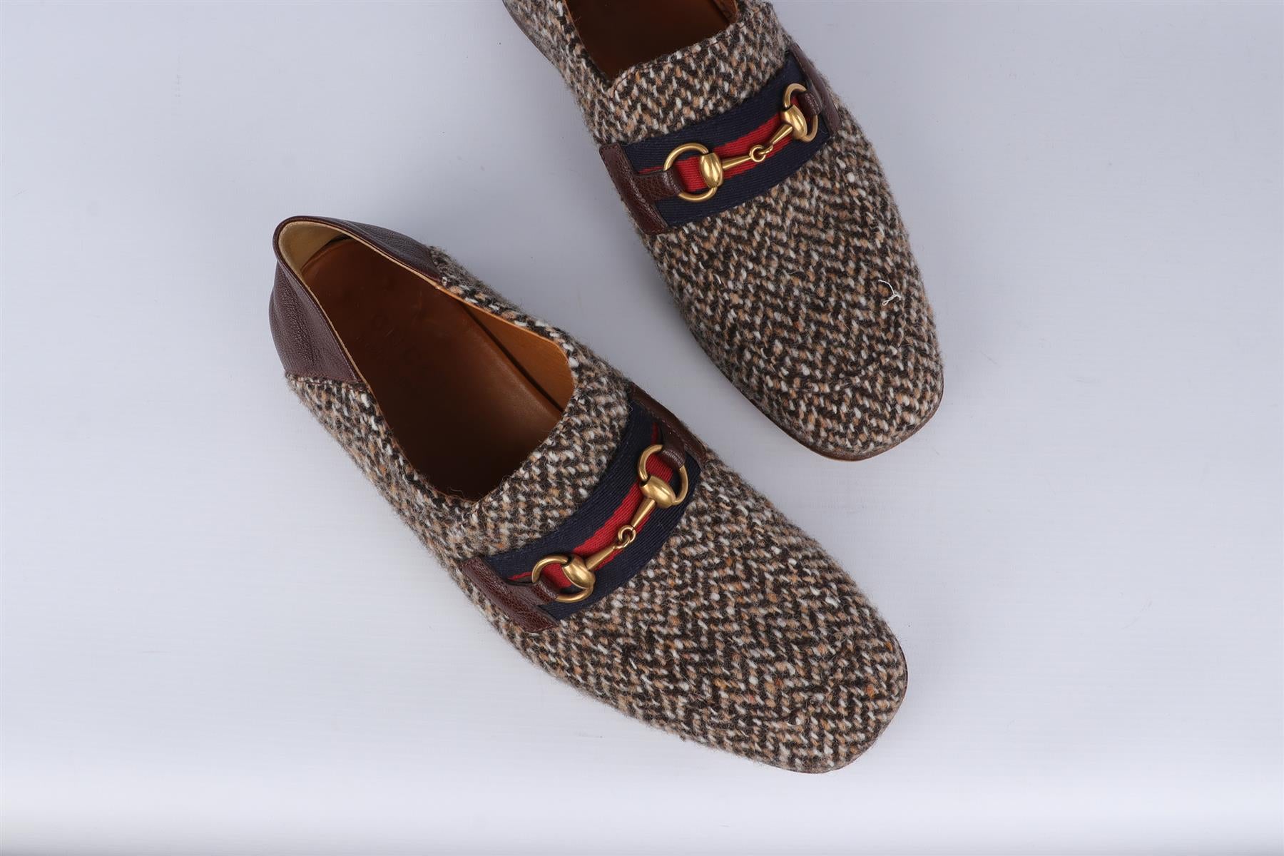GUCCI BROWN MEN'S HORSEBIT TWEED LOAFERS EU 43.5 UK 9.5 US 10.5