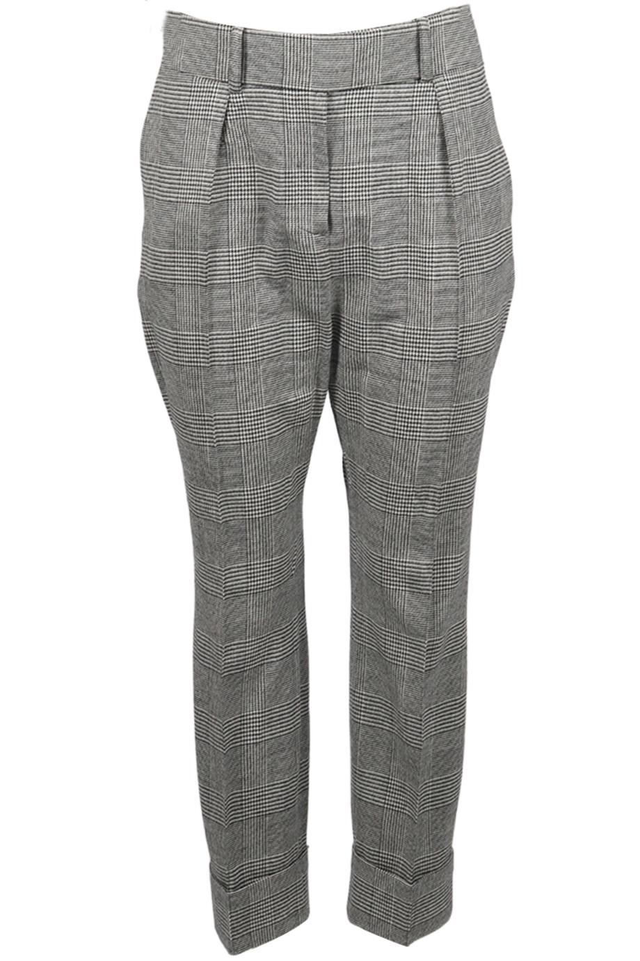 ALEXANDER VAUTHIER CHECKED WOOL BLEND STRAIGHT LEG PANTS FR 40 UK 12