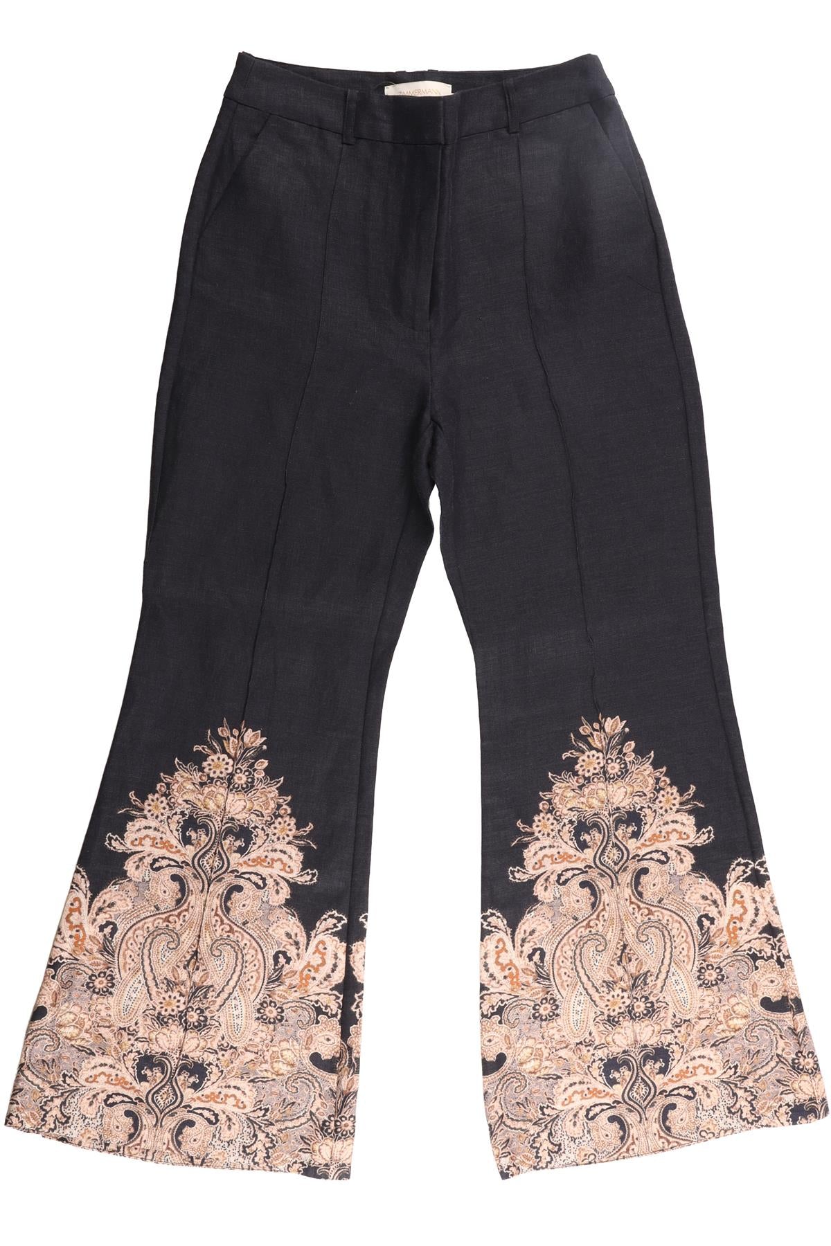 ZIMMERMANN BLUE LINEN FLARED PANTS UK 8