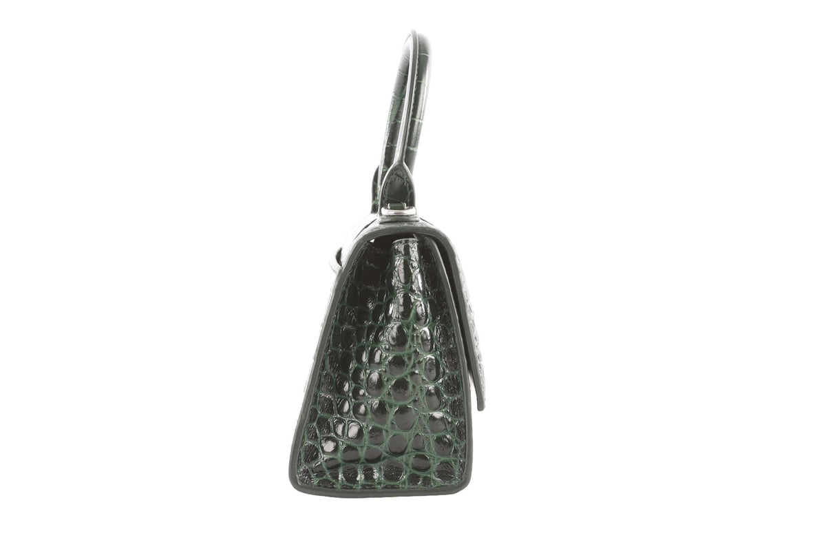 BALENCIAGA GREEN HOURGLASS XS LEATHER TOTE BAG