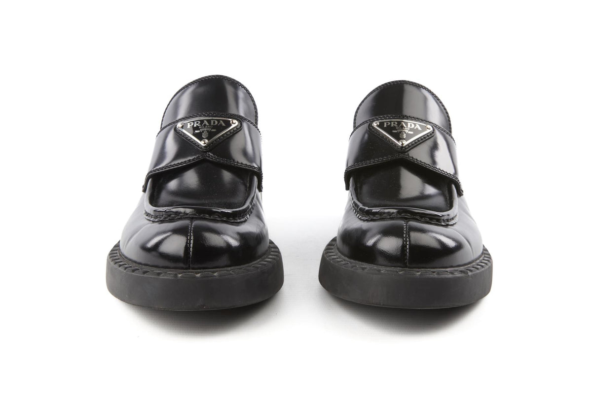 PRADA BLACK LEATHER LOAFERS EU 37.5 UK 4.5 US 7.5
