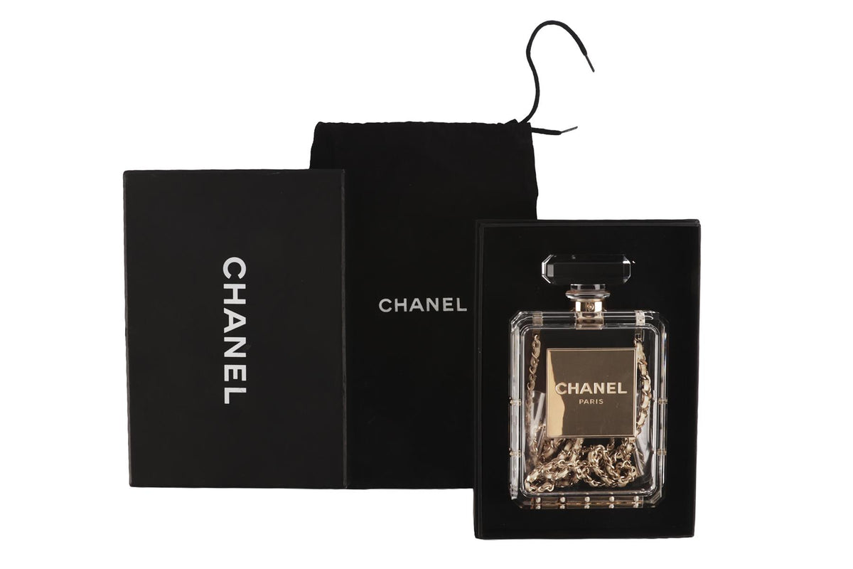 CHANEL NEUTRALS 2014 NO.5 PERFUME BOTTLE PLEXIGLASS SHOULDER BAG