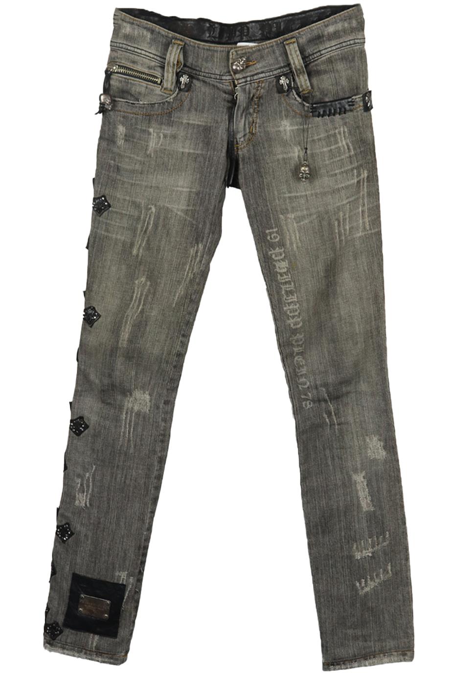 PHILIPP PLEIN EMBELLISHED LOW RISE SKINNY DENIM JEANS XSMALL