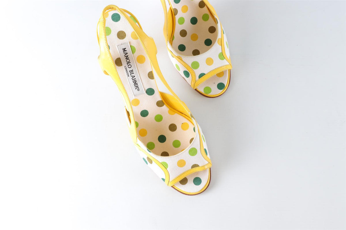 MANOLO BLAHNIK YELLOW LEATHER SLINGBACK SANDALS EU 39 UK 6 US 9