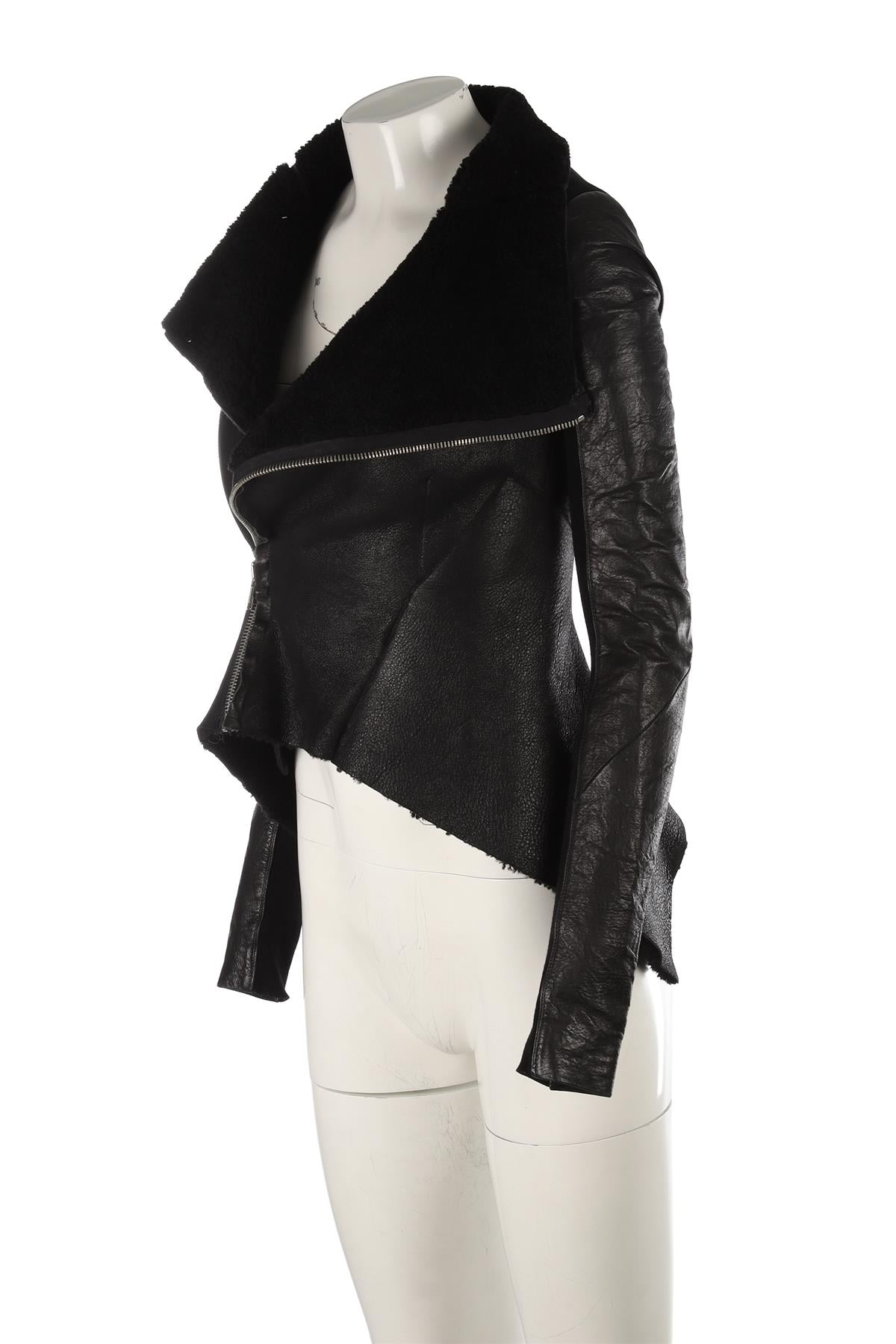 RICK OWENS BLACK SHEARLING JACKET IT 38 UK 6