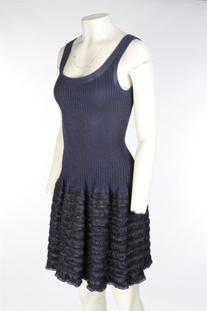 ALAÏA NAVY KNIT MINI DRESS FR 38 UK 10