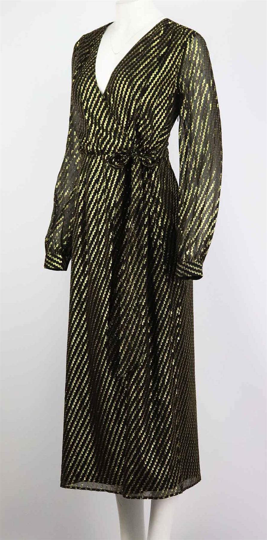 L'ACADEMIE METALLIC WRAP EFFECT STRIPED MIDI DRESS LARGE