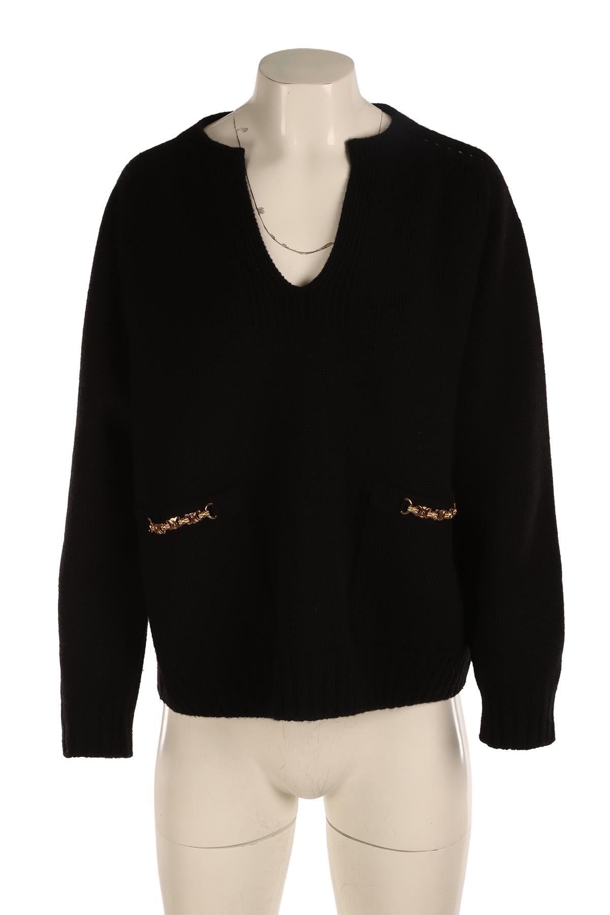 CELINE BLACK TRIOMPHE CASHMERE SWEATER MEDIUM