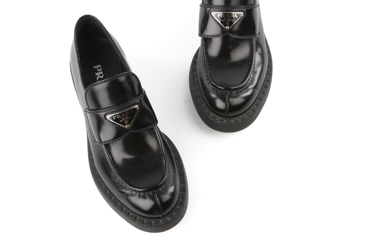 PRADA BLACK LEATHER LOAFERS EU 37.5 UK 4.5 US 7.5