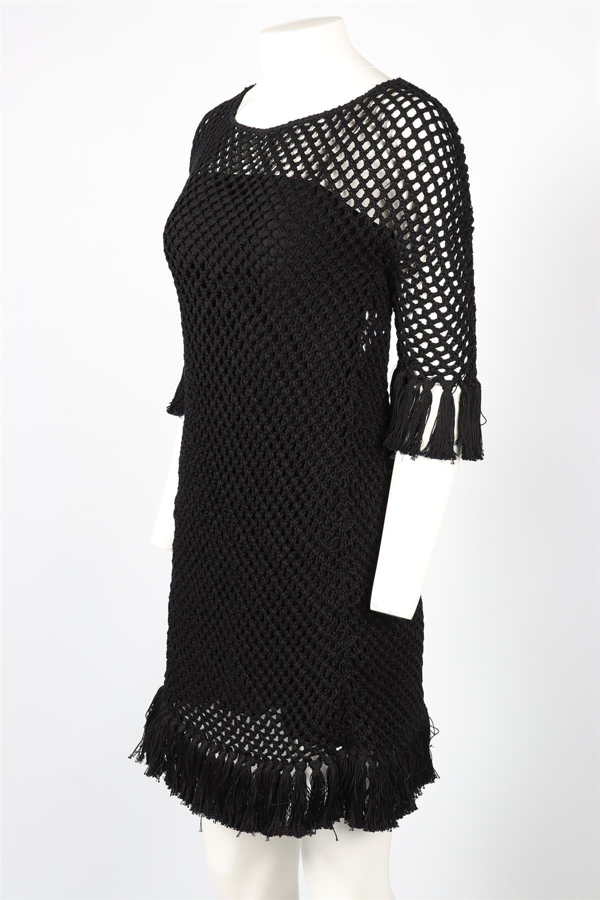 CHRISTIAN DIOR BLACK CROCHET MINI DRESS FR 36 UK 8