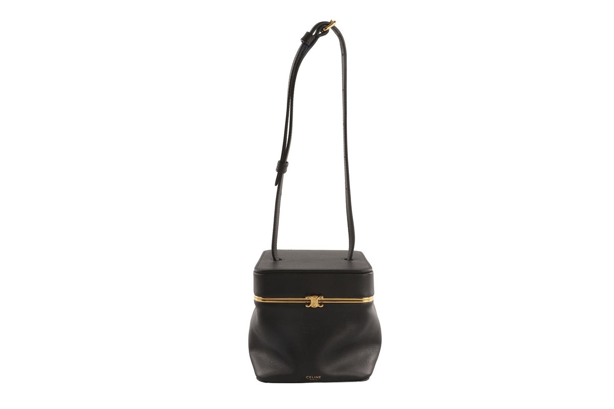 CELINE BLACK CUBE LEATHER TOTE BAG