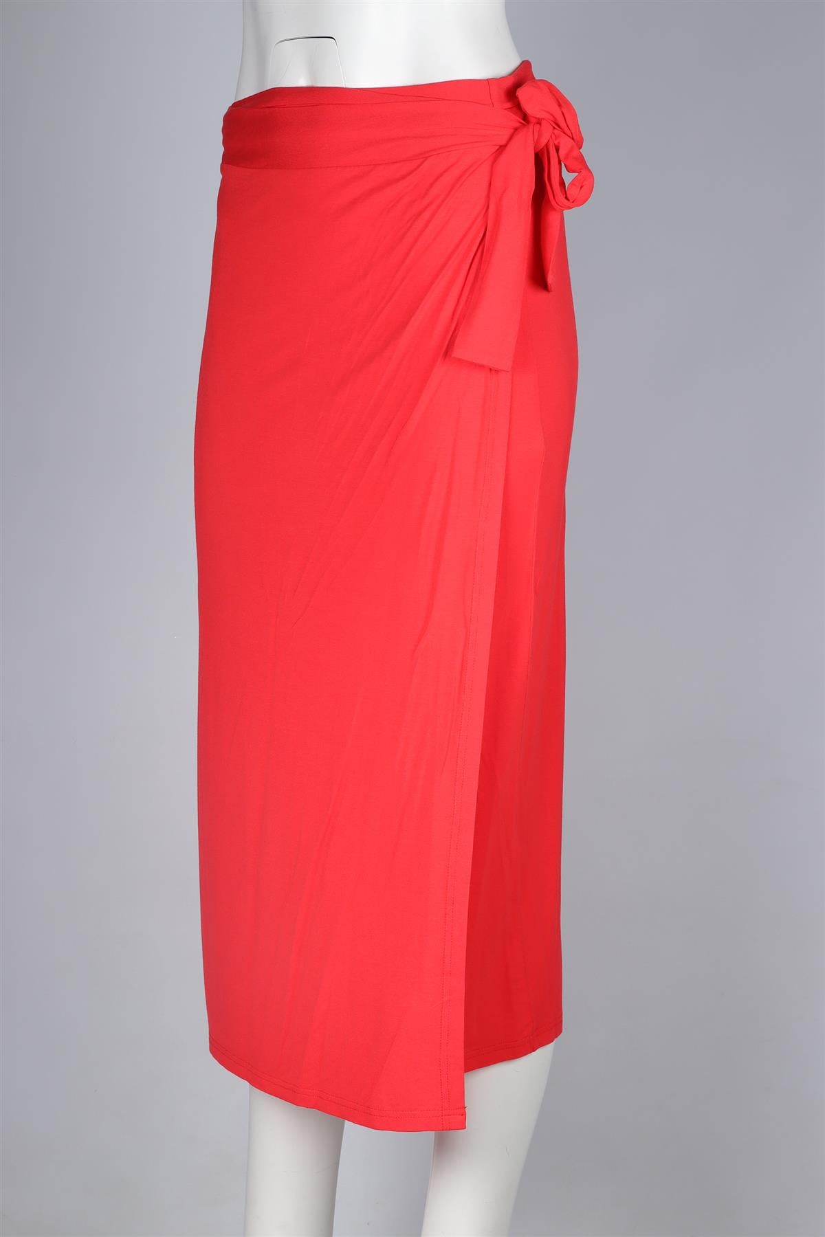 MELISSA ODABASH RED JERSEY MIDI SKIRT LARGE