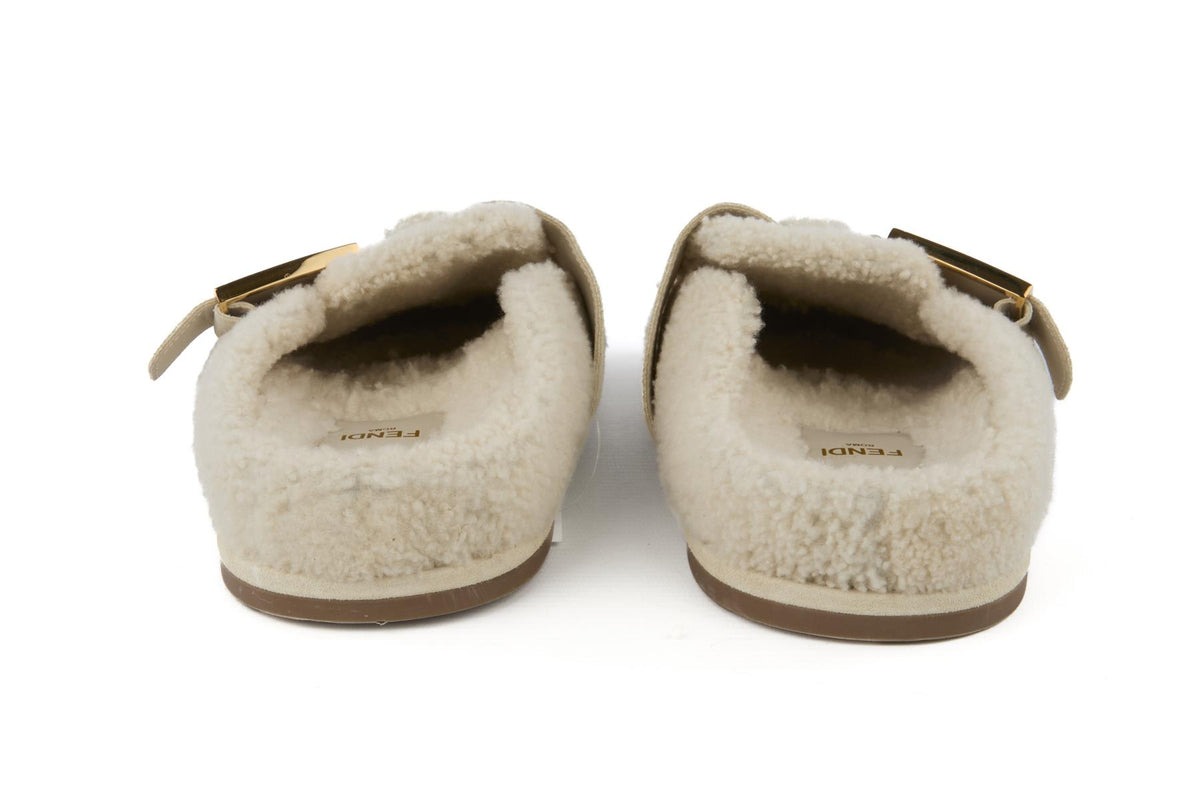 FENDI CREAM FFEEL SHEARLING MULES EU 38 UK 5 US 8