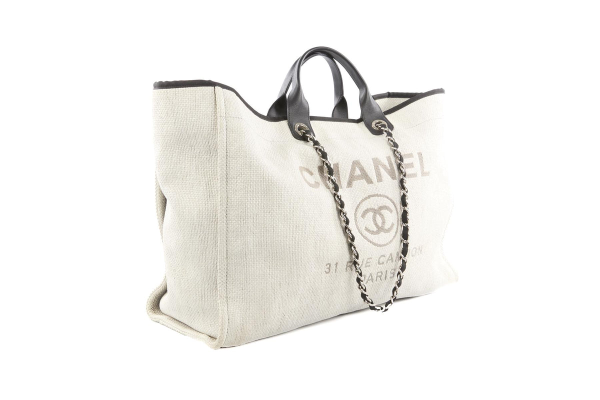 CHANEL GREY 2016 DEAUVILLE LARGE CANVAS TOTE BAG