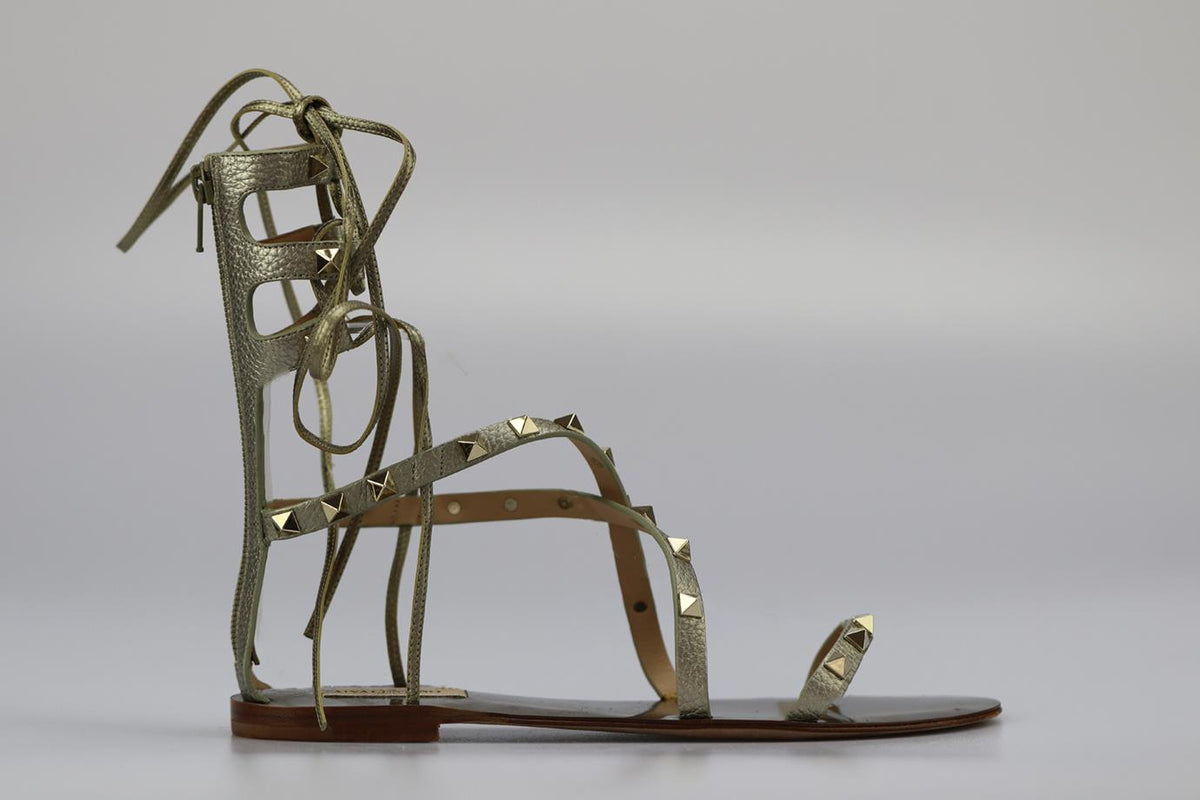 VALENTINO GARAVANI ROCKSTUD LACE UP LEATHER SANDALS EU 38 UK 5 US 8