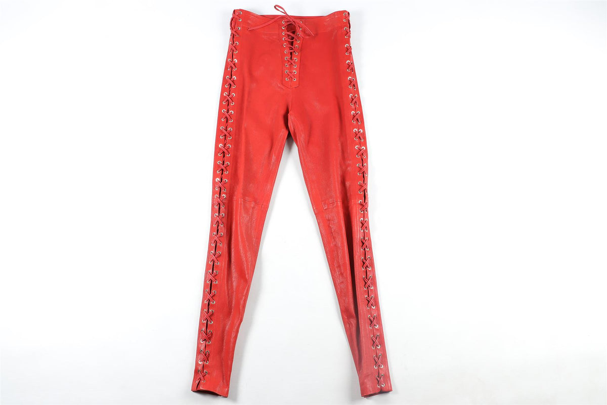 SKIIM RED LEATHER SKINNY PANTS IT 36 UK 4