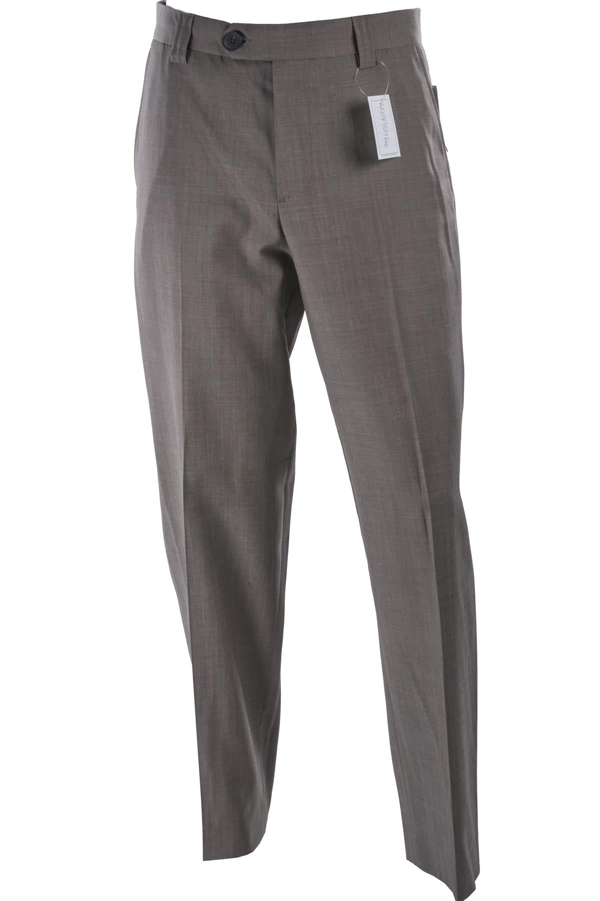 TAUPE MEN'S WOOL STRAIGHT LEG PANTS