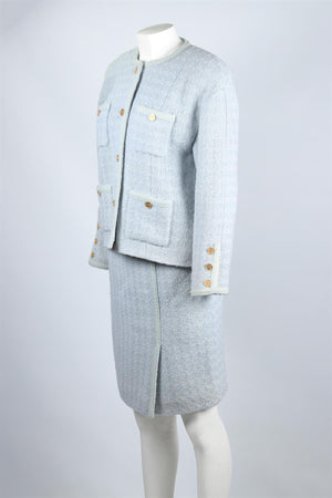 CHANEL BLUE 1987 WOOL SKIRT SUIT FR 38 UK 10