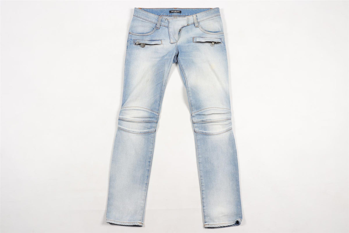 BALMAIN BLUE LOW RISE SKINNY JEANS FR 34 UK 6