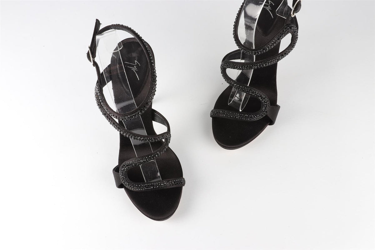 GIUSEPPE ZANOTTI BLACK CRYSTAL AND SATIN SANDALS EU 36 UK 3 US 6