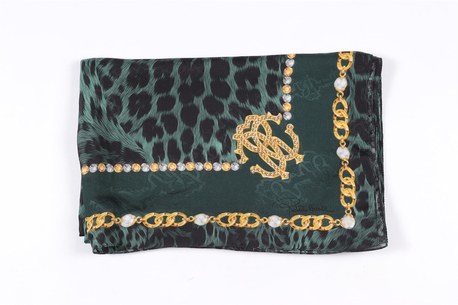 ROBERTO CAVALLI GREEN SILK SCARF