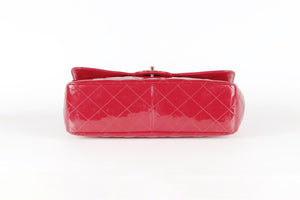 CHANEL RED 2010 CLASSIC JUMBO SINGLE FLAP PATENT LEATHER SHOULDER BAG