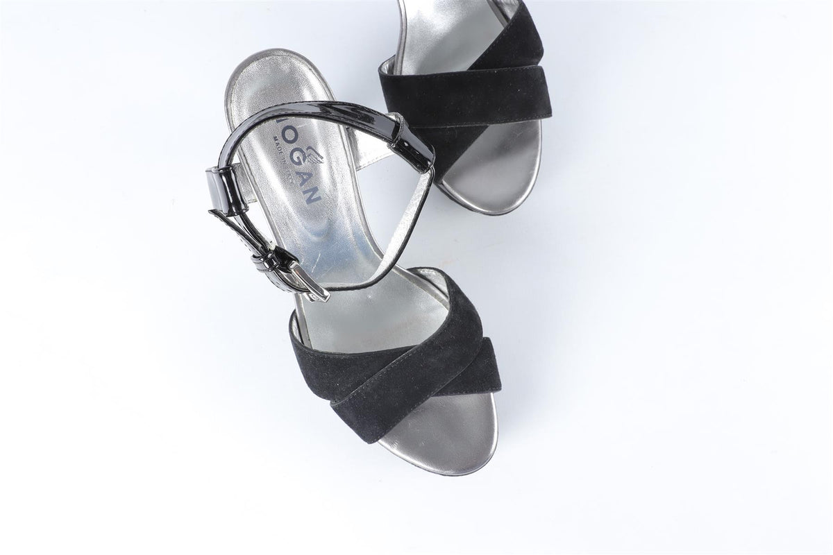 HOGAN BLACK PATENT LEATHER AND SUEDE SANDALS EU 37 UK 4 US 7