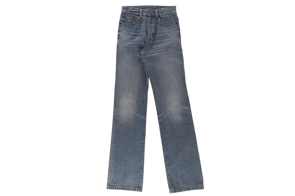 SAINT LAURENT BLUE HIGH RISE STRAIGHT LEG JEANS W27