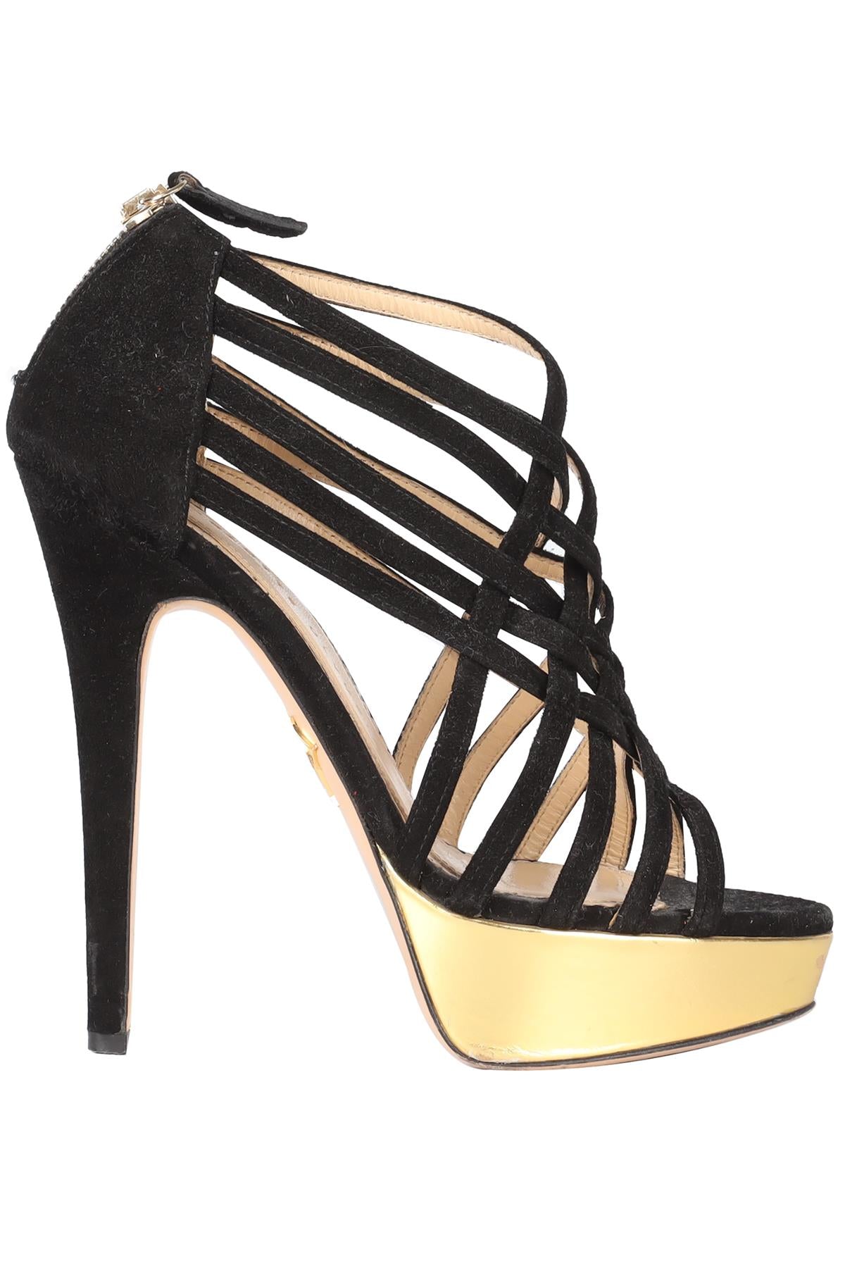 CHARLOTTE OLYMPIA BLACK SUEDE PLATFORM SANDALS EU 35 UK 2 US 5